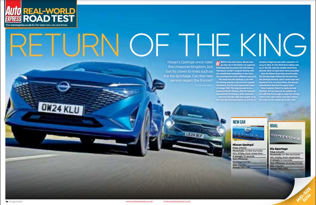 NEW NISSAN QASHQAI  IS THE AUTO EXPRESS ROAD TEST WINNER  VS THE KIA SPORTAGE